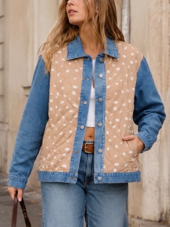 POLAGRAM Jackets & Blazers - LONG SLEEVE DENIM JACKET WITH QUILT CONTRAST DETAILING SIZE SMALL - NWOT